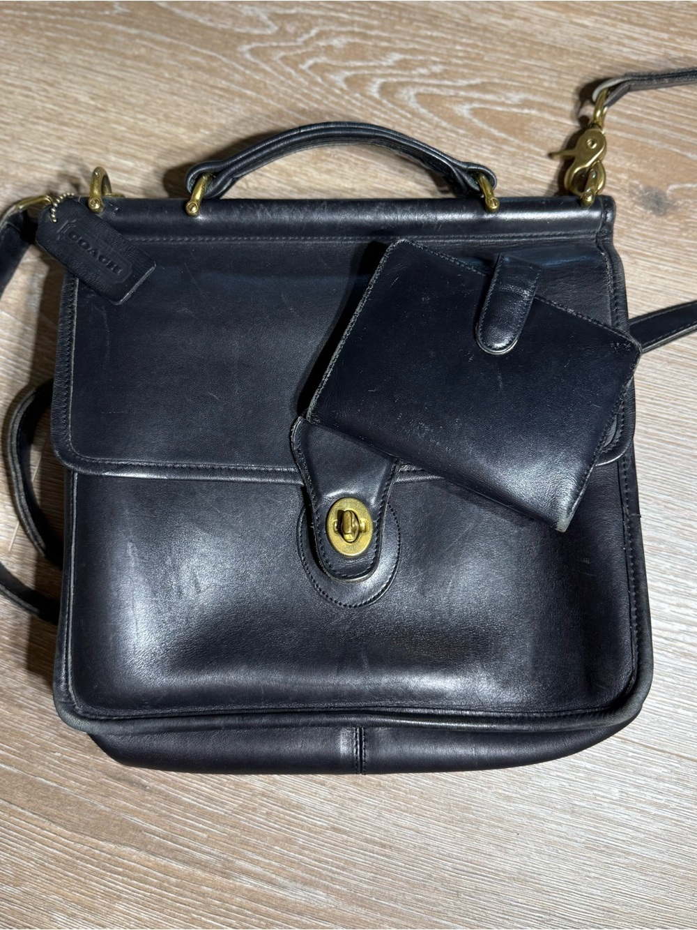 Coach Black Leather Satchel with Matching Coin Pouch